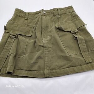 CIDER Cargo Mini Skirt Olive Green Utility Pocket Cotton Size S